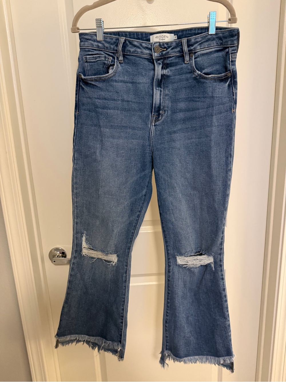 Hidden High-Rise Ripped Blue Flare Jeans